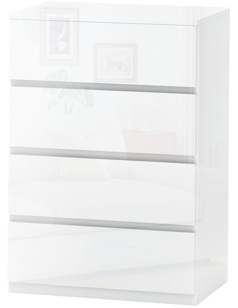 HOMCOM Komoda se 4 zásuvkami Moderní komoda do ložnice s bezpečnostním designem 55x33x80 cm Jasně bílá | Aosom
