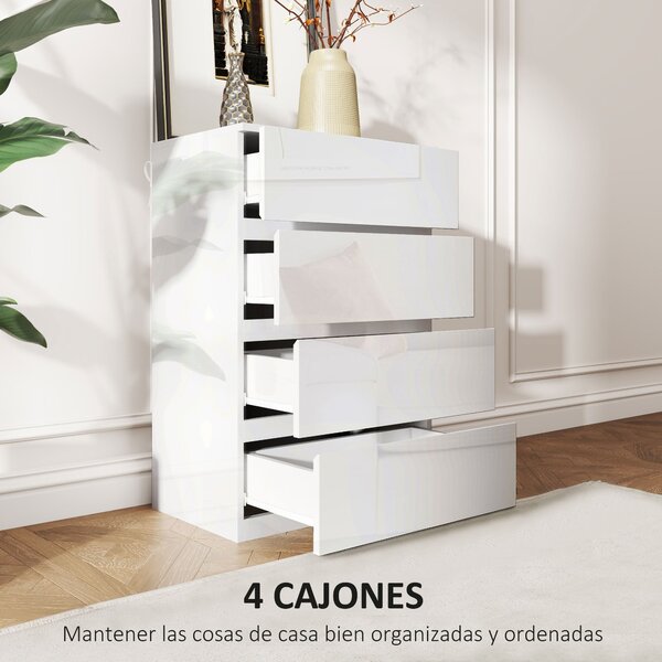 HOMCOM Komoda se 4 zásuvkami Moderní komoda do ložnice s bezpečnostním designem 55x33x80 cm Jasně bílá | Aosom