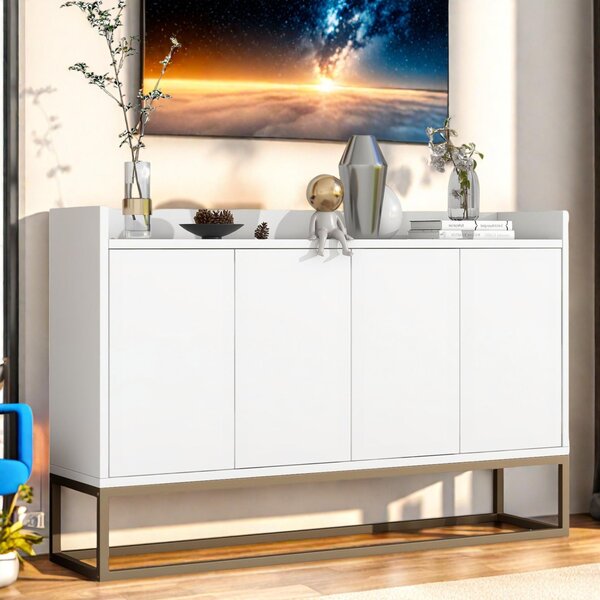 UnboxG Sideboard 120x30x80 cm bílá, skříň se 4 dveřmi, úložná skříň do obývacího pokoje – moderní úložný nábytek