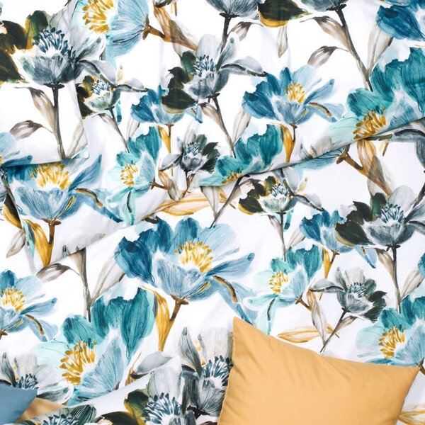 Povlečení ART JERSEY aqua bloom tyrkysovošedá 140 x 200/70 x 90 cm