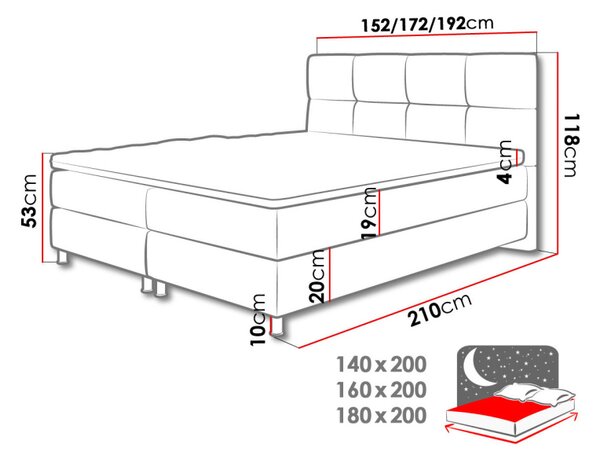 Boxspringová postel 140x200 CAMRIN - šedá + topper ZDARMA