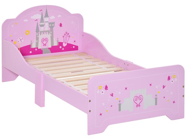 HOMCOM Dětská postel pro děti od 3 let - Dřevěná postel s bezpečnostními zábranami, max. nosnost 50 kg, 143x73x60 cm, Růžová | Aosom