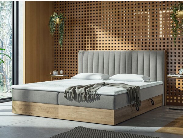 Kontinentální postel 160x200 DURHAM - hnědá / šedá + topper ZDARMA