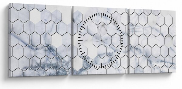 Obraz - Mramorované hexagony (s hodinami) (90x30 cm)
