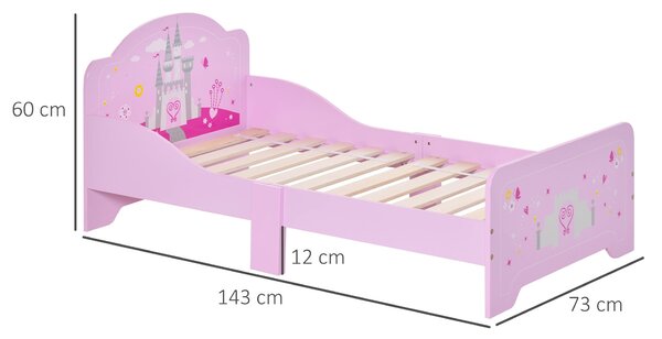 HOMCOM Dětská postel pro děti od 3 let - Dřevěná postel s bezpečnostními zábranami, max. nosnost 50 kg, 143x73x60 cm, Růžová | Aosom