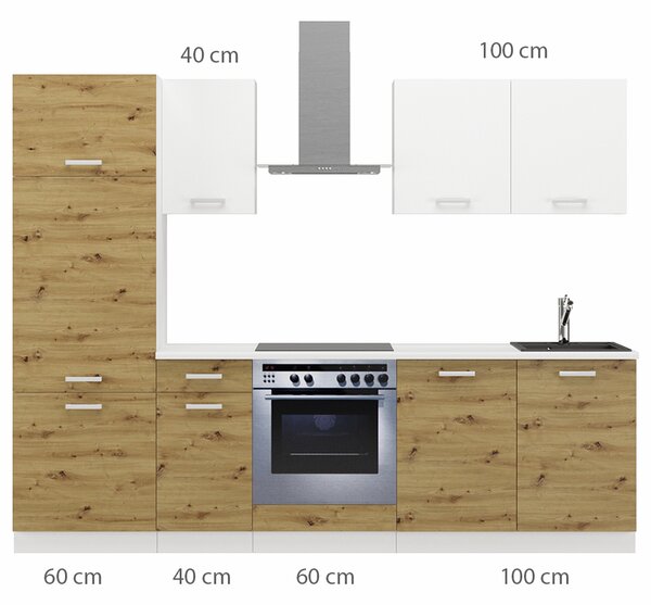 Kuchyňská linka TONI | 260 cm | S PRACOVNÍ DESKOU | bílá/artisan