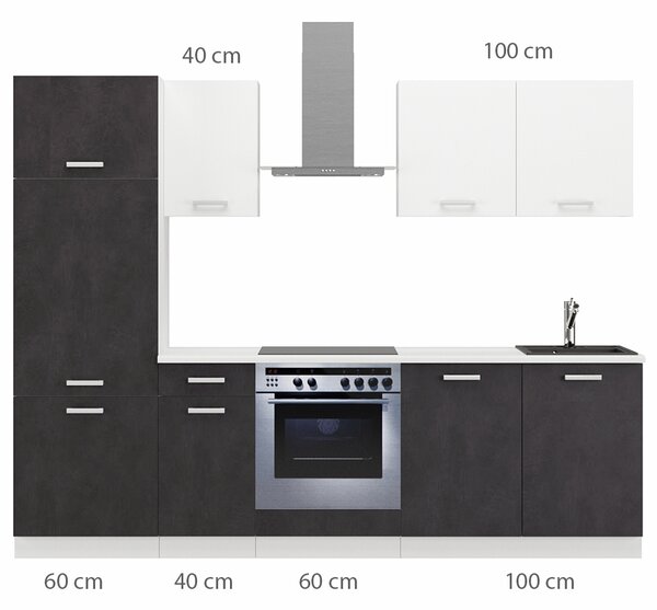 Kuchyňská linka TONI | 260 cm | S PRACOVNÍ DESKOU | bílá/matera