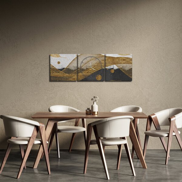 Obraz - Zlaté pírka (s hodinami) (90x30 cm)