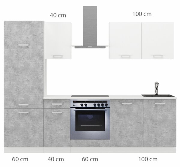 Kuchyňská linka TONI | 260 cm | S PRACOVNÍ DESKOU | bílá/bellato šedá