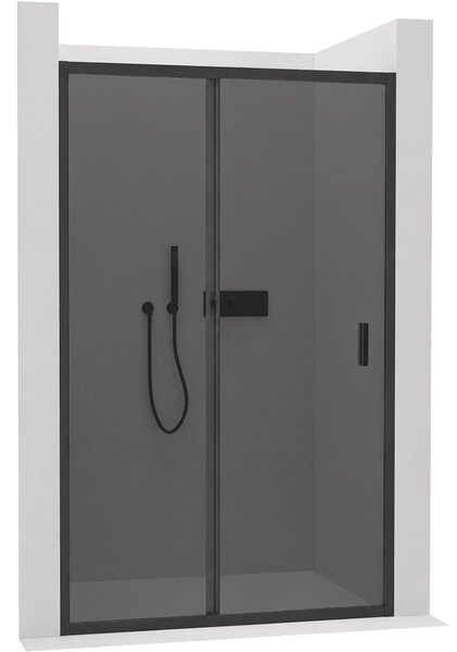 Sprchové posuvné dveře Varone LINE L/P - 6 mm - černá matná, grafitové sklo - 90x195 cm