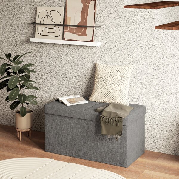 HOMCOM Úložný truhla pro ložnici 84L Skládací úložný taburet čalouněný syntetickým plátnem s víkem pro obývací pokoj 76x38x38 cm Tmavě šedý | Aosom