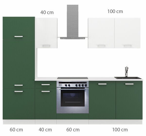 Kuchyňská linka TONI | 260 cm | S PRACOVNÍ DESKOU | bílá/labrador zelená