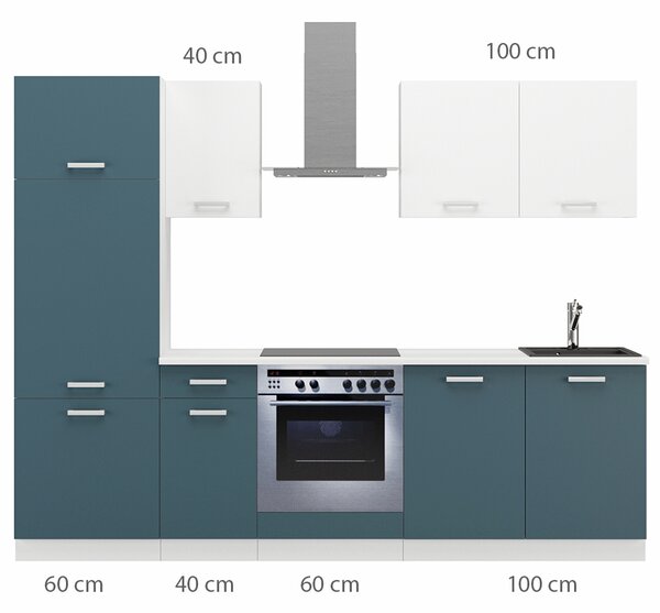 Kuchyňská linka TONI | 260 cm | S PRACOVNÍ DESKOU | bílá/skagerrak modrá