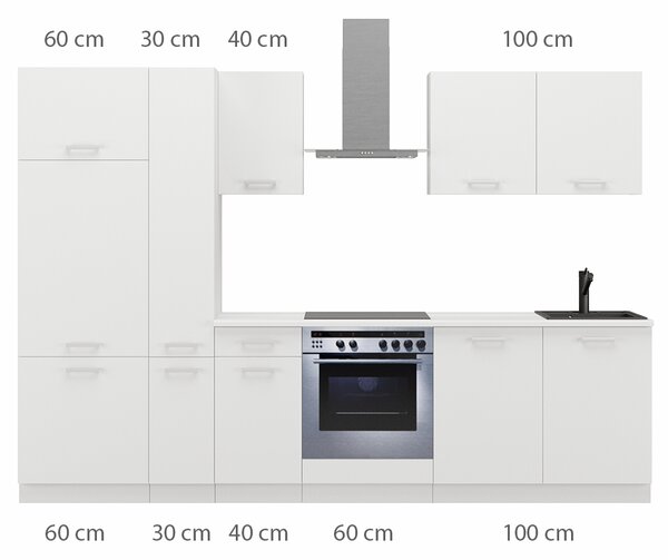 Kuchyňská linka TONI | 290 cm | S PRACOVNÍ DESKOU | bílá/bílá