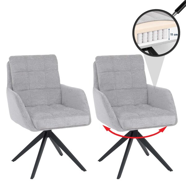 Sada 2 kusů jídelních židlí HWC-Q36, otočná kuchyňská židle s automatickým návratem, látka Chenille (680 g/m²) s certifikátem Öko-Tex, kovová konstrukce MVG béžová