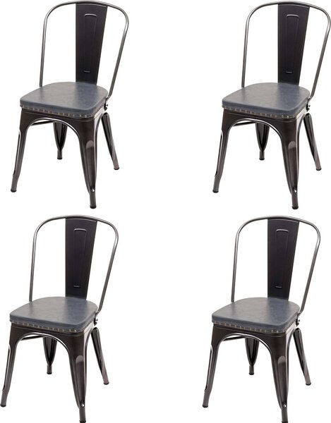 Sada 4 jídelních židlí HWC-H10e, kuchyňská židle, Chesterfield Metal Faux Leather Industrial Gastro black-grey