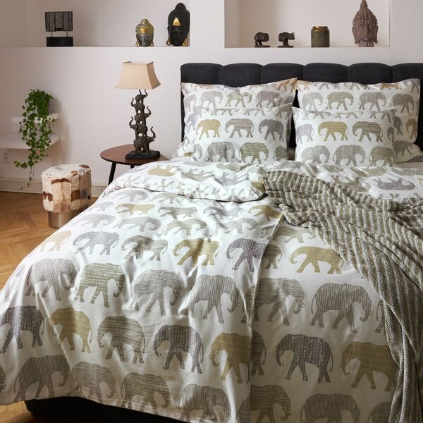 Povlečení SATÉN DESIGN elephants šedobéžová 140 x 200/70 x 90 cm
