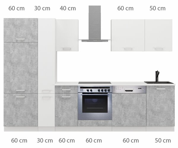 Kuchyňská linka TONI | 300 cm | S PRACOVNÍ DESKOU | bílá/bellato šedá
