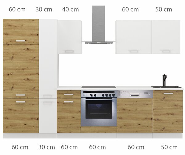 Kuchyňská linka TONI | 300 cm | S PRACOVNÍ DESKOU | bílá/artisan