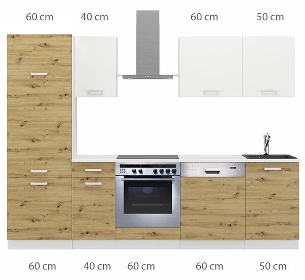 Kuchyňská linka TONI | 270 cm | S PRACOVNÍ DESKOU | bílá/artisan