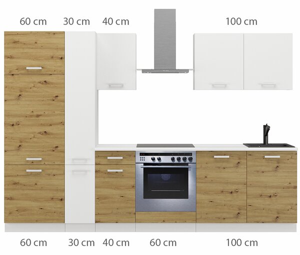 Kuchyňská linka TONI | 290 cm | S PRACOVNÍ DESKOU | bílá/artisan