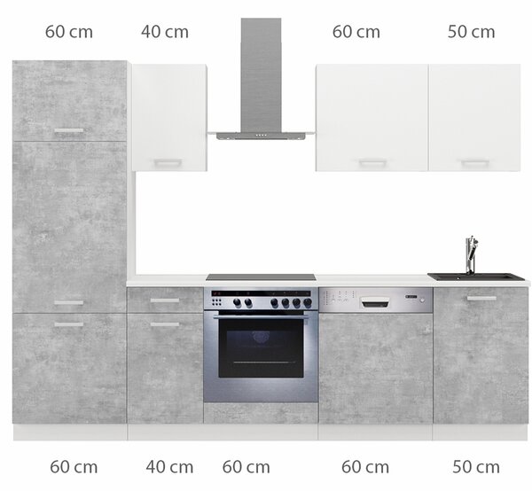 Kuchyňská linka TONI | 270 cm | S PRACOVNÍ DESKOU | bílá/bellato šedá