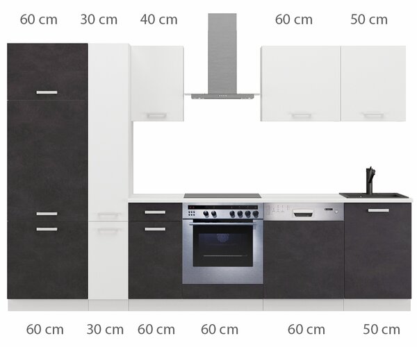 Kuchyňská linka TONI | 300 cm | S PRACOVNÍ DESKOU | bílá/matera