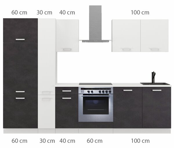 Kuchyňská linka TONI | 290 cm | S PRACOVNÍ DESKOU | bílá/matera