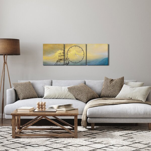 Obraz - Malba loď na moři (s hodinami) (90x30 cm)