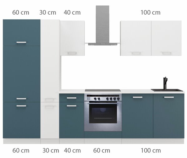 Kuchyňská linka TONI | 290 cm | S PRACOVNÍ DESKOU | skaggerak modrá