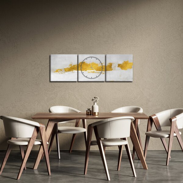 Obraz - Zlaté a šedé tahy (s hodinami) (90x30 cm)