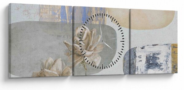 Obraz - Malba s květy a texturami (s hodinami) (90x30 cm)