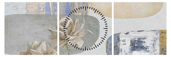 Obraz - Malba s květy a texturami (s hodinami) (90x30 cm)