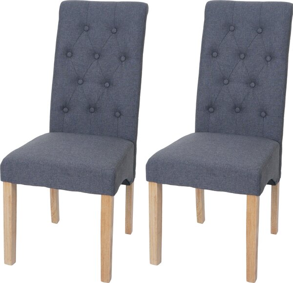 Sada 2 jídelních židlí HWC-O65e, kuchyňská židle Čalouněná židle, Chesterfield látka/textil (280 g/m²), tmavě šedá