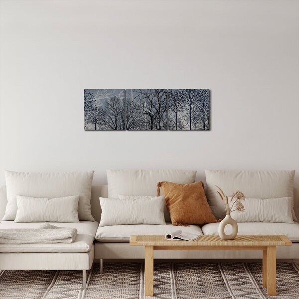 Obraz - Siluety stromů s listy (s hodinami) (90x30 cm)