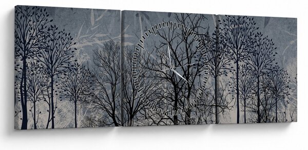 Obraz - Siluety stromů s listy (s hodinami) (90x30 cm)