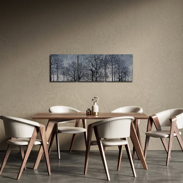 Obraz - Siluety stromů s listy (s hodinami) (90x30 cm)