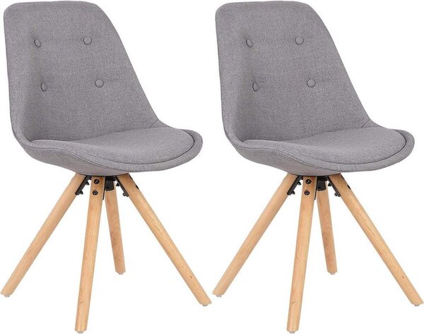 Happyment Nuni návštěvnická židle – šedá – jídelní židle – látkový potah – dřevěné nohy – sada 2 ks – výška sedáku 46 cm – Deluxe