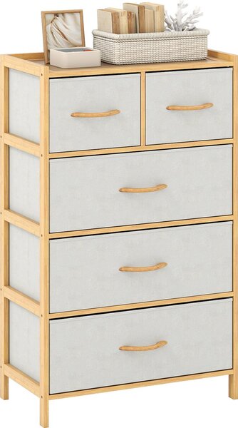 Komoda COSTWAY s vyjímatelnými látkovými zásuvkami a bambusovým rámem, bambusová skříňka s látkovými zásuvkami, komoda, 58 x 30 x 94 cm