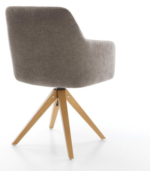 DELIFE Jídelní židle Greg-Flex strukturovaná látka měkký taupe dřevěná podnož hranatá přírodní 360° otočná taštičkové pružiny