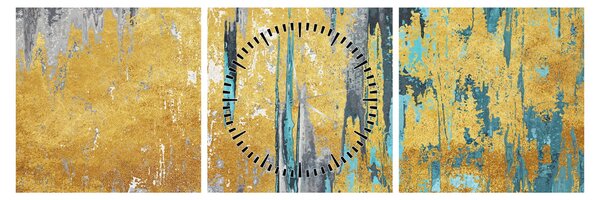 Obraz - Zlatý design (s hodinami) (90x30 cm)