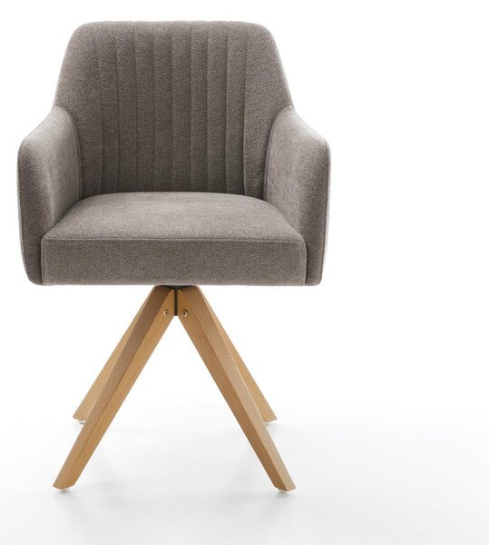 DELIFE Jídelní židle Greg-Flex strukturovaná látka měkký taupe dřevěná podnož hranatá přírodní 360° otočná taštičkové pružiny