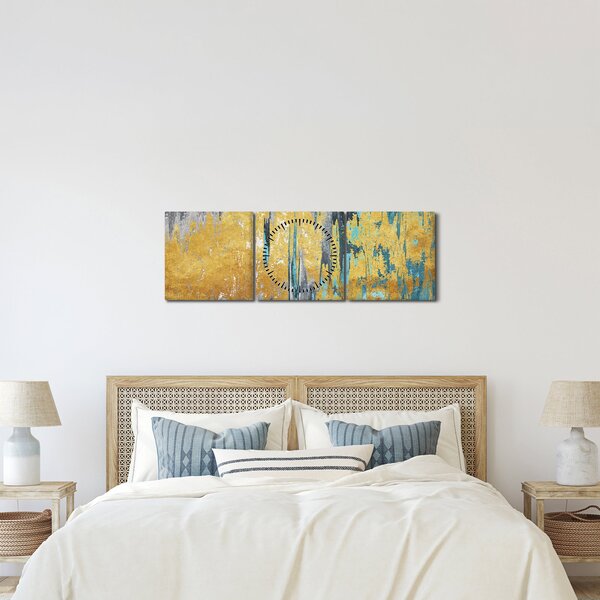 Obraz - Zlatý design (s hodinami) (90x30 cm)