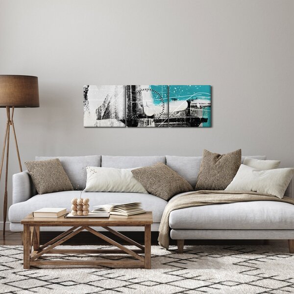 Obraz - Tyrkysová abstrakce (s hodinami) (90x30 cm)