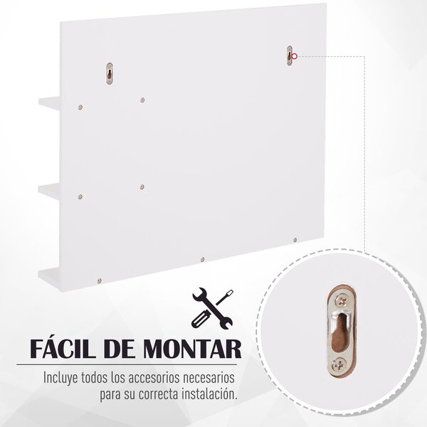 Zrcadlo kleankin s nástěnnou montáží a 3 vestavěnými policemi 60x10x48 cm Bílá | Aosom