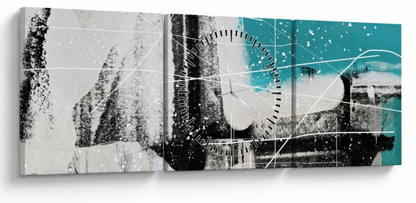 Obraz - Tyrkysová abstrakce (s hodinami) (90x30 cm)