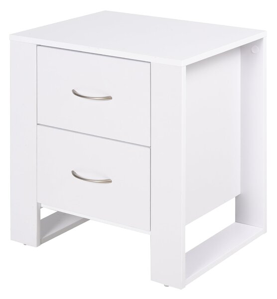HOMCOM Noční stolek se 2 zásuvkami, nohami a vyvýšeným podstavcem pro ložnici, moderní styl 48x39x54 cm Bílý | Aosom