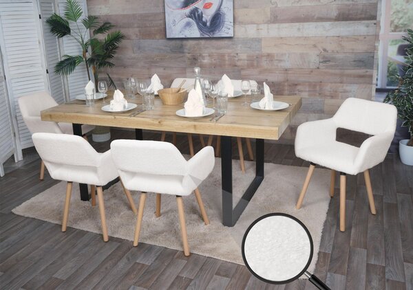 Sada 6 jídelních židlí HWC-A50 II, židle kuchyňská židle čalouněná židle, dřevo látka/textil bouclé (450g/m²) krémová