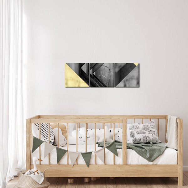 Obraz - Texturované tvary (s hodinami) (90x30 cm)