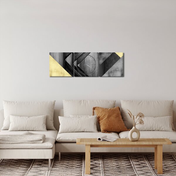 Obraz - Texturované tvary (s hodinami) (90x30 cm)